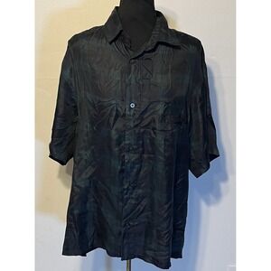 Bernini Shirt Mens Small Blue Plaid 100% Silk Short Sleeve Button Front